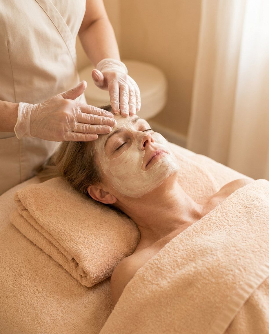 Gezichtsbehandeling met een verzorgend masker